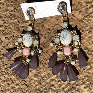 Marble and Gemstone Glittering Drop Earrings